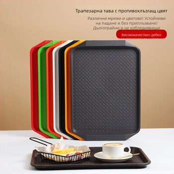 Пластмасова тава с дървесен модел – правоъгълна, удебелена, противохлъзваща за хотели и ресторанти