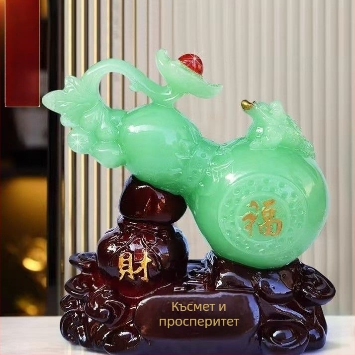 Тиквена украса - смола, китайски стил, гравирана и ръчно боядисана, настолна и офис декорация