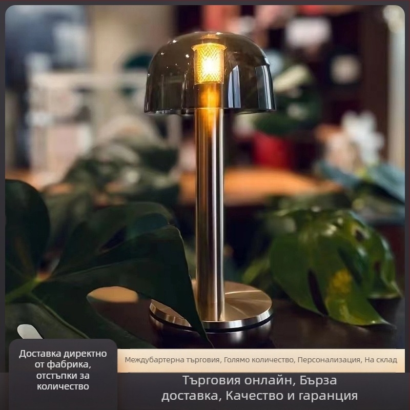 Бар лампа, зареждаща се, с докосване за управление и безжично зареждане; метална конструкция; напрежение до 36V