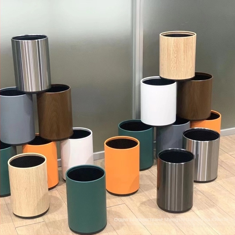 Кош за боклук от неръждаема стомана с двойнослоен дизайн, квадратно-кръгла форма, 12 л, без капак, за хотели, бани и кухни