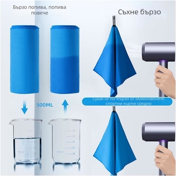 Спортна кърпа - двустранна велурена, 200 г, бързо изсъхване, дишаща, портативна, възможност за персонализиране на лого