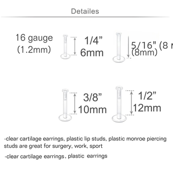 16-частен комплект акрилни пирсинг бижута за устни и нос, полиран, унисекс, пакетирани на едро
