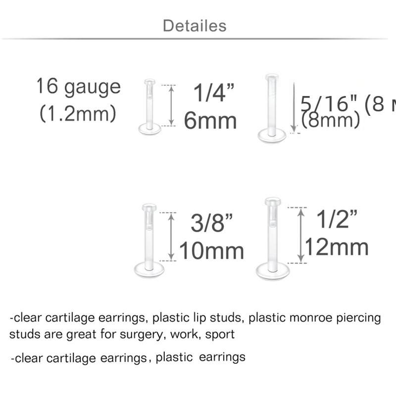 16-частен комплект акрилни пирсинг бижута за устни и нос, полиран, унисекс, пакетирани на едро