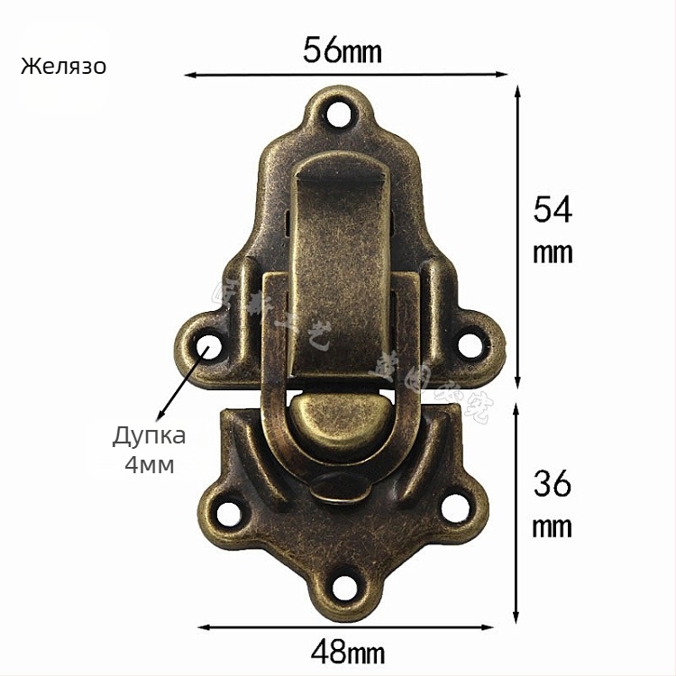 Голяма желязна заключалка за дървени кутии — Polygonum, новокитайски стил, електроплакиране, подходяща за дървени кутии, опаковъчни кутии и кутии за бижута