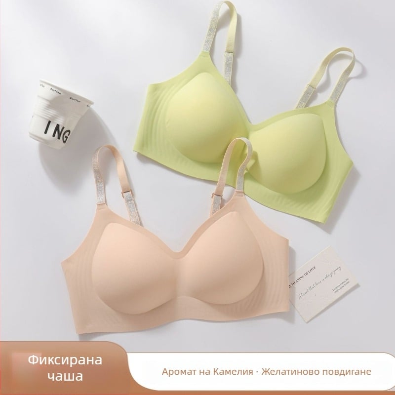 Безшевен билково подпиращ сутиен Camellia, антигравитационен push-up, дишащ и удобен; чаши 3/4, тънък модел; основен материал: найлон; презрамки фиксирани двойни; задно закопчаване с три реда копчета