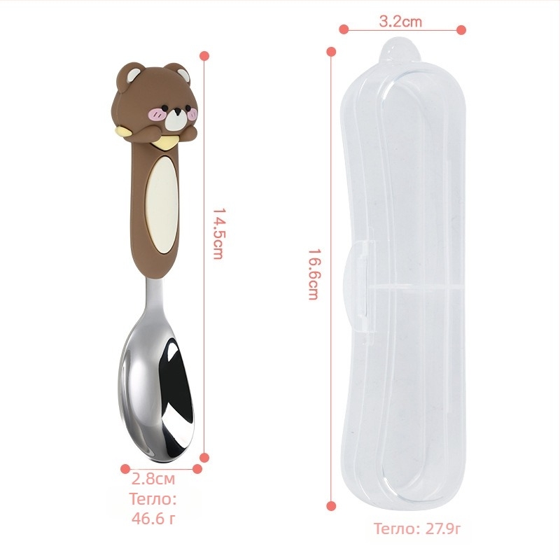 Детска лъжичка от неръждаема стомана 316, карикатурен дизайн, стил свеж и сладък, огледално полирана повърхност