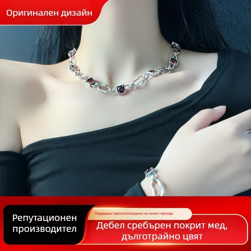 Геометрично медно колие с висулка от циркон, електроплатено покритие, обикновена верижка, 20 g