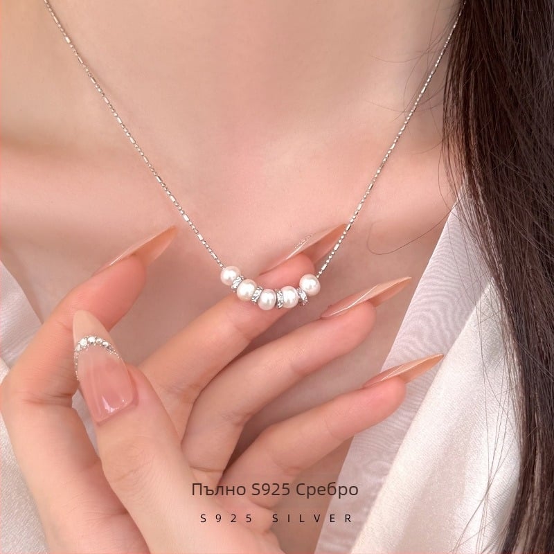 S925 сребърно колие с естествени перли, усмихнат дизайн, Инс стил, електроплатиране