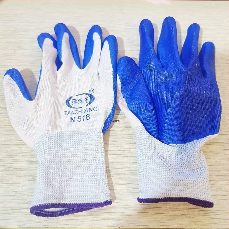 Нейлоново-нитрилни защитни ръкавици, противоскользящи, износоустойчиви, маслостойки, покрити с тънък каучуков слой, тегло 32,5 г