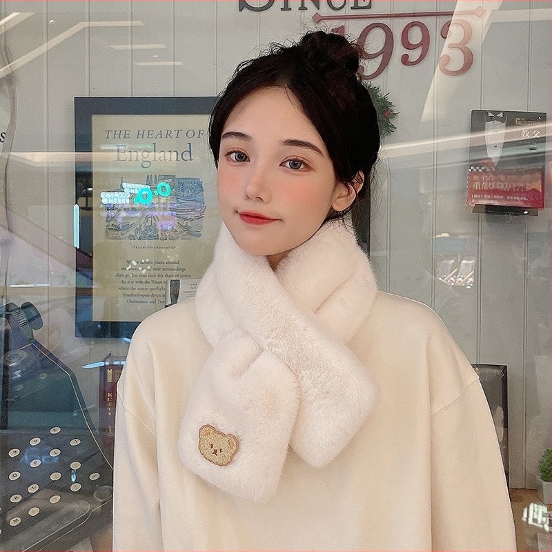 Шал от изкуствена зайче козина, с дизайн плюшено мече, топъл за зимата