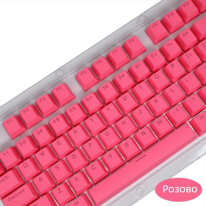 ABS комплект капачета за 104 клавиша за механична клавиатура, двуцветно инжекционно формоване, прозрачни символи, универсална съвместимост