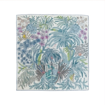 Yingqiao сатенен квадратен шал от коприна и вълна, оригинален растителен десен, Пролет 2024