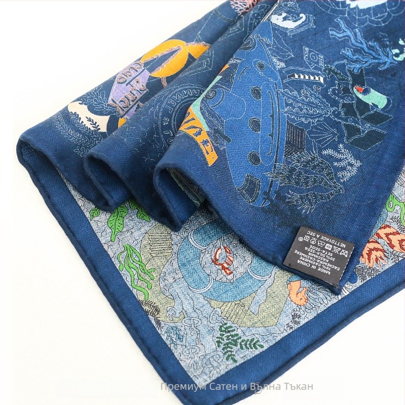 Bentley шал от коприна и вълна, квадратен, двустранен, преплетена плетка, Ins стил, печат