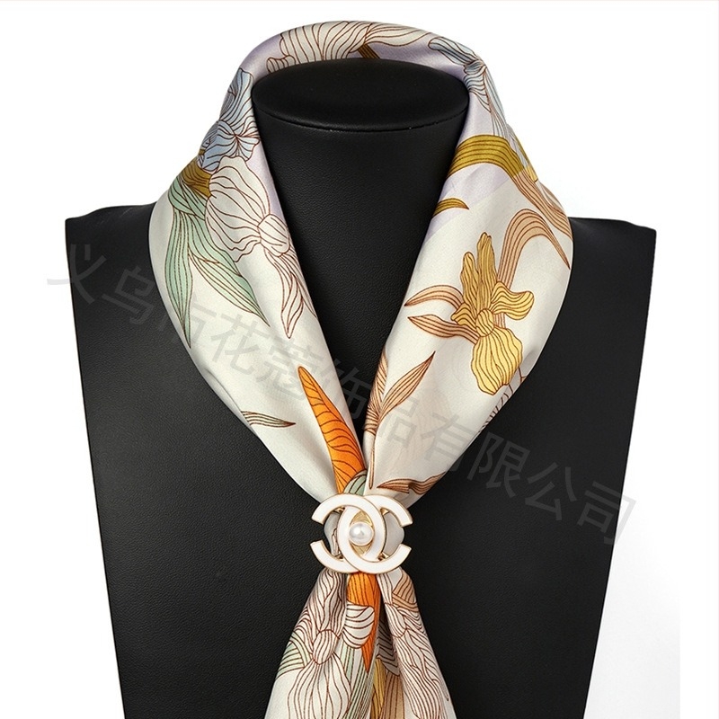 Колан за палто със закопчалка за шал, метална сплав, двойна-C форма, перлена мозайка, геометричен дизайн, електроплакиране