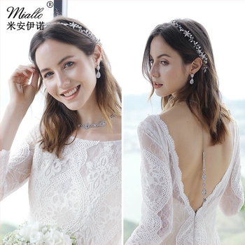 Колие в стил Back Chain с диамантна обработка, кристален материал, булчинска серия, възможност за персонализация