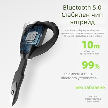 Bluetooth ушна слушалка с ушен обтегач за спорт и кола – обхват 10 м, IPX6 водоустойчивост, Bluetooth 5.0, автономия над 8 ч