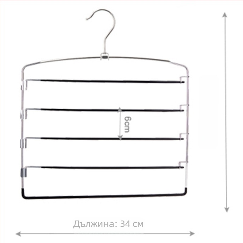 Многослойна стойка за панталони с метална рамка и противохлъзващо покритие от потопено пластмаса, пакет 50 бр. (Материал: стомана + потопено пластмаса; Приложения: дрехи, панталони, вратовръзки)
