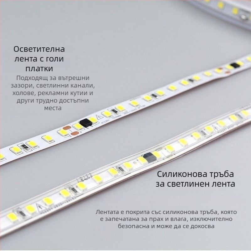 LED монохромна лента 220V – линейна вградена светлина за витрини, самозалепваща декоративна лента, 10–15W, LED чип Xing jian, CRI 60–79