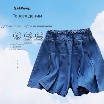 Детска дънкова пола-цулот с принцес стил, Midi модел, Lyocell основна материя, подплата памук, за деца 3–8 години