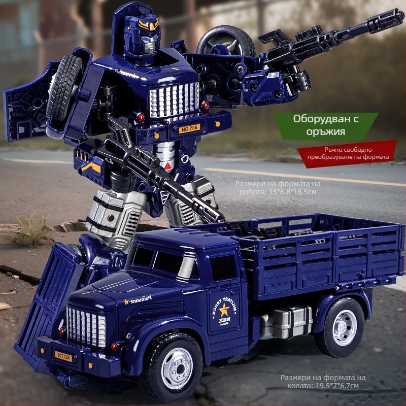 DIY ръчно преобразуем робот-камион – пластмасов модел на автомобил с инерционно управление, симулиран военен автомобил