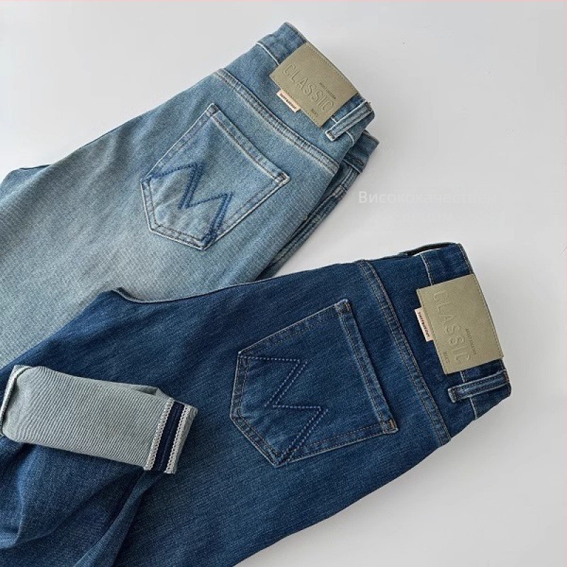 Дънки харем-права кройка, висока талия, къс модел деним с еластан