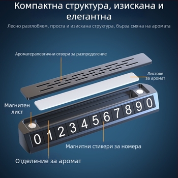 Луминесцентен двуфункционален знак за паркиране и инструмент за преместване на регистрационния номер, модел YA1, метална конструкция, възможност за персонализиране на лого