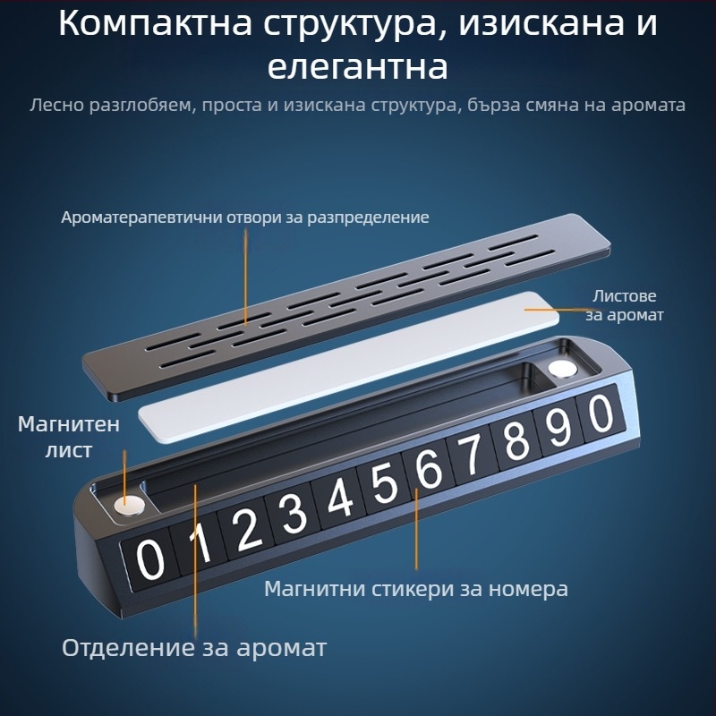 Луминесцентен двуфункционален знак за паркиране и инструмент за преместване на регистрационния номер, модел YA1, метална конструкция, възможност за персонализиране на лого