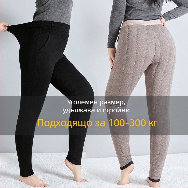 Леггинси от памук с флисово вътрешно покритие, супер дебели, топли, висока талия, едноцветни