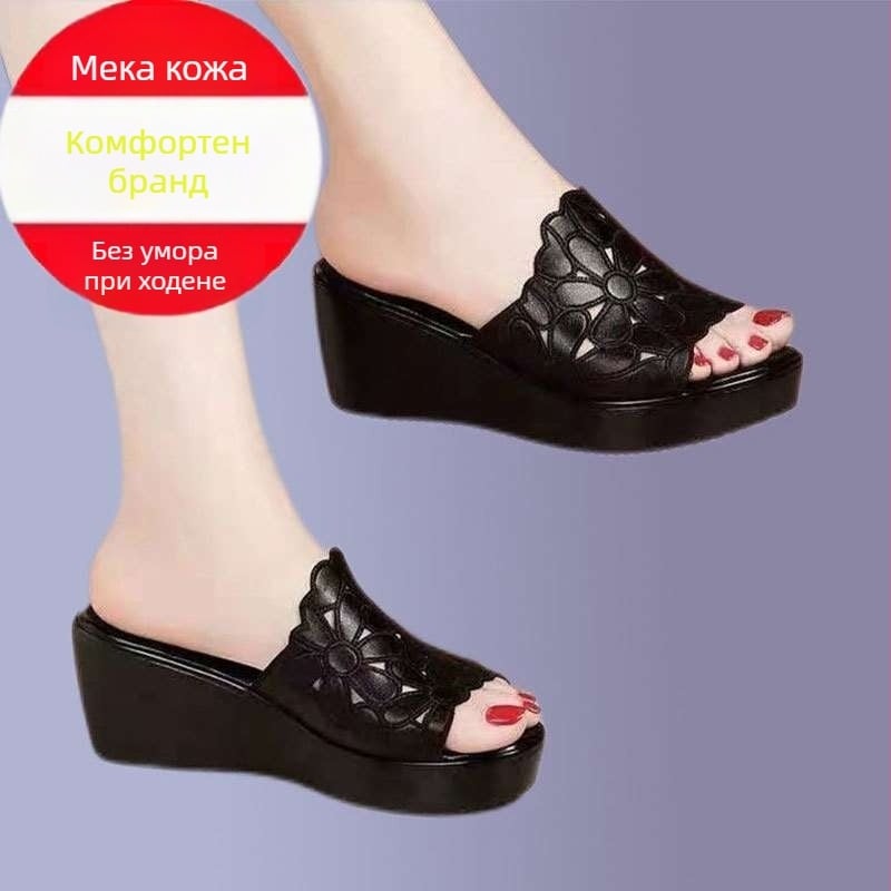 Женски сандали с клин | Горна част от микрофибърна кожа, подметка от гума, 11 см и повече височина, повдигащи и ударопоглъщащи, ежедневен стил