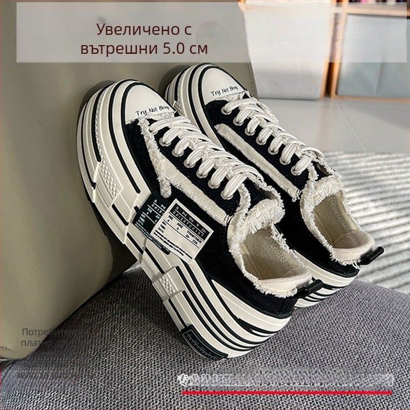 Унисекс канвасови обувки с скрит ток, дебела гумена подметка, повдигане на височината, закопчаване отпред и отзад, есенен стил