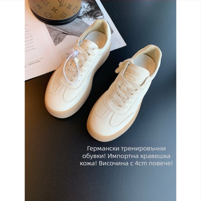 Дамски кожени кецове от телешка кожа за ежедневието, нисък горен край, връзки отпред, гумена подметка, стелка от овча кожа