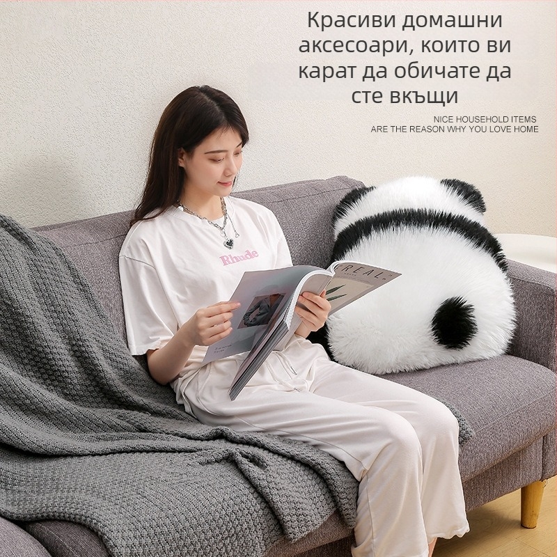 Покривка за възглавница - плюшена панда със заден силует, карикатурен INS стил, модел 60682086, сплайсовано тъкане, пълнеж PP памук, персонализируема