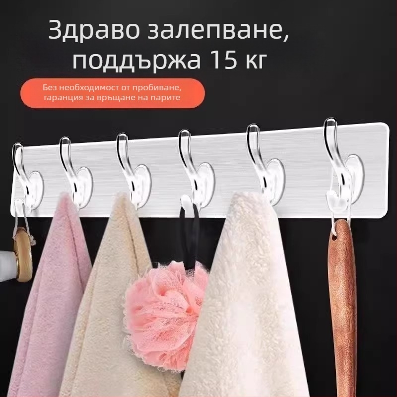 Безпробивни лепящи закачалки за врата, 3+ реда, пластмасови, носи до 1 кг