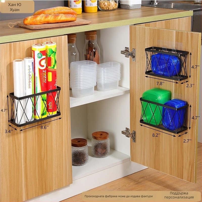 Стенно кухненско хранилище за ролки фолио и хартия, органайзер за подправки и сосове, въглеродна стомана, модерен минималистичен стил