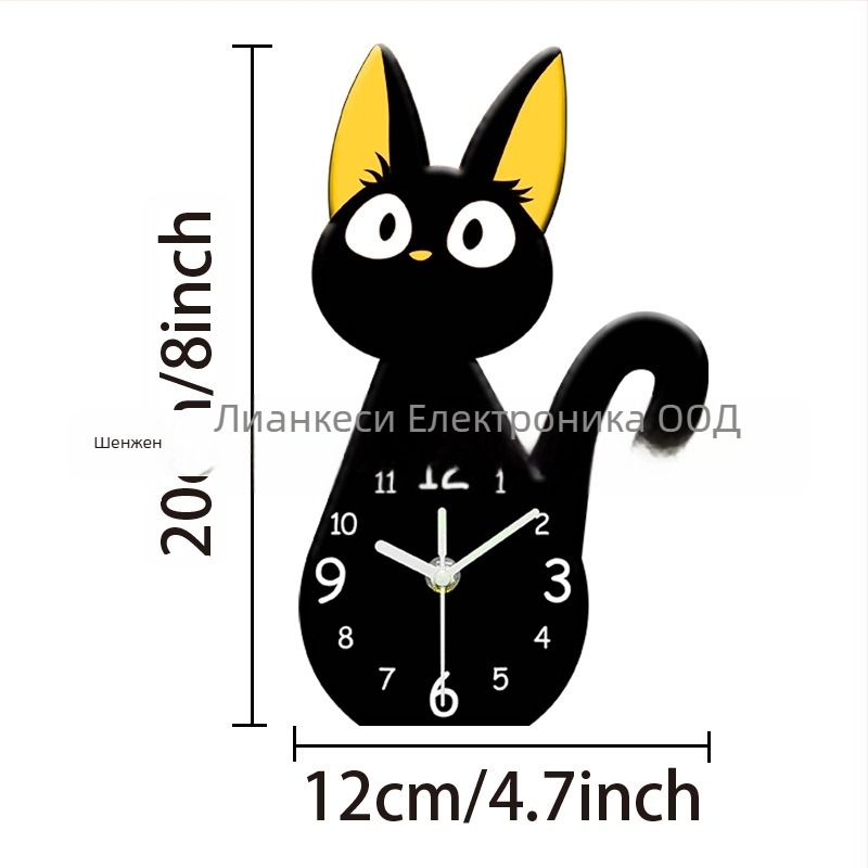 Emoyo настолен часовник с котешки дизайн, акрилен корпус и циферблат, едностранен дисплей, батерийно захранване, плавно движение на секундата, механизъм St