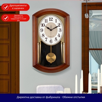 Стенно часовник JZB-GT9515-1, дървен корпус, метален циферблат, батерийно захранване, движение с плавен ход