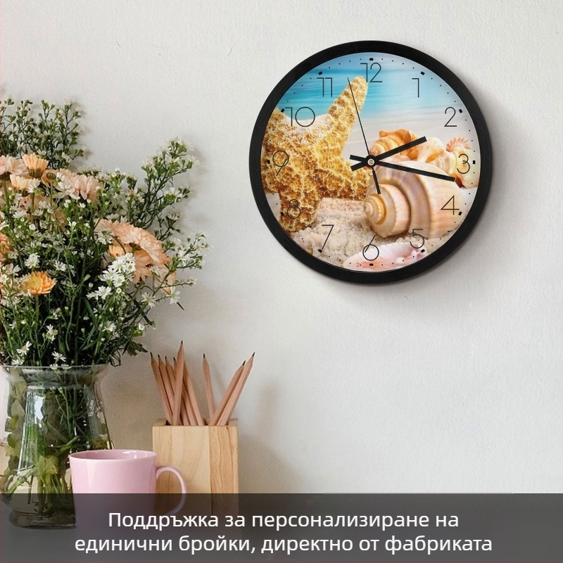 Стенно часовник с кръгла форма, прост стил, кварцово движение с плавен ход, аналогов дисплей със стрелки и цифри, батерийно захранване