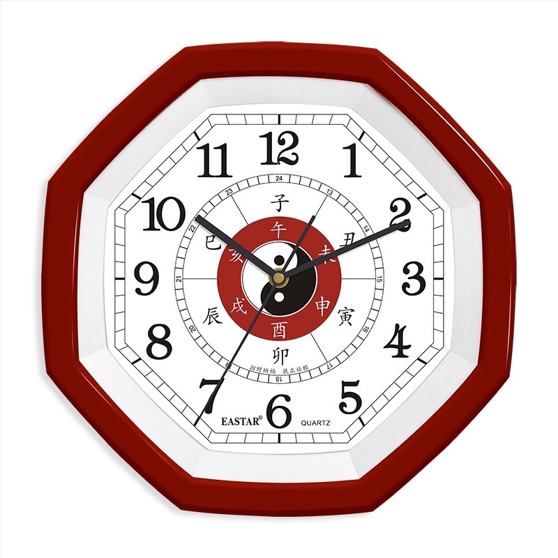 Осмоъгълен стенен часовник, китайски стил (Eastar движение, движение със секундната стрелка, батерия, пластмасов корпус)