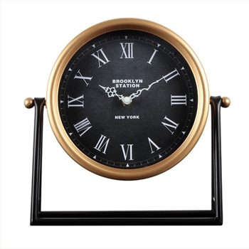 Настолен часовник за хол, кръгъл метален корпус, кварцов механизъм, LED дисплей, едностранен, батерийно захранване