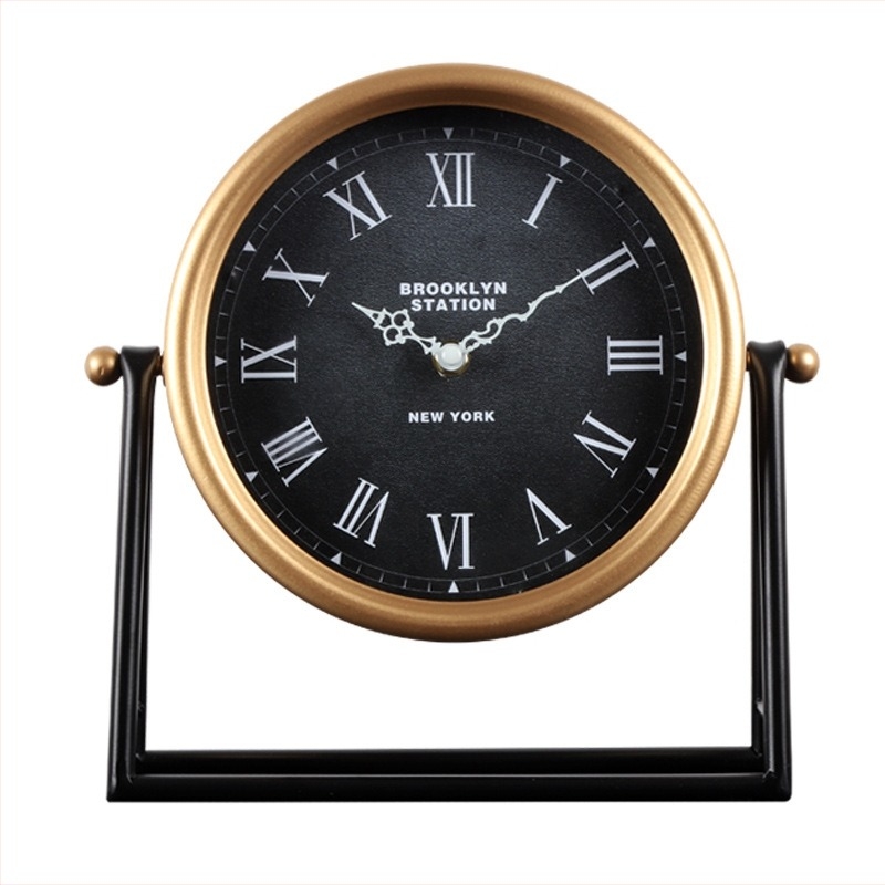 Настолен часовник за хол, кръгъл метален корпус, кварцов механизъм, LED дисплей, едностранен, батерийно захранване