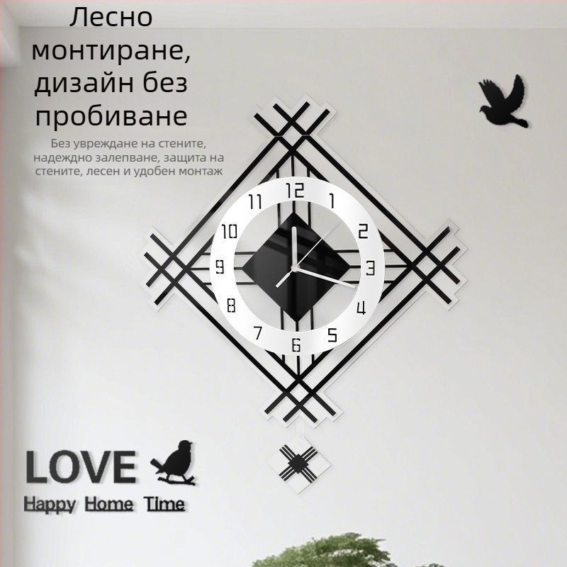 Настен часовник, скандинавски стил, модерен безшумен ход, кръгъл акрилен корпус и циферблат, модел Yt002, възможност за персонализиране на лого, едностранен аналогов дисплей с цифри, батериен кварцов механизъм