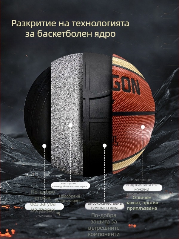 Баскетбол PU, марка Happy Dragon, персонализация налична, за вътрешни и външни тренировки