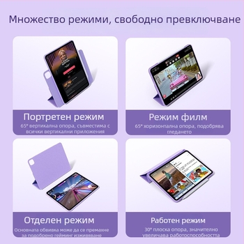 Калъф за iPad – TPU, флип‑капак, разделяем дизайн, магнитно закрепване, поддържа функция за сън/събуждане
