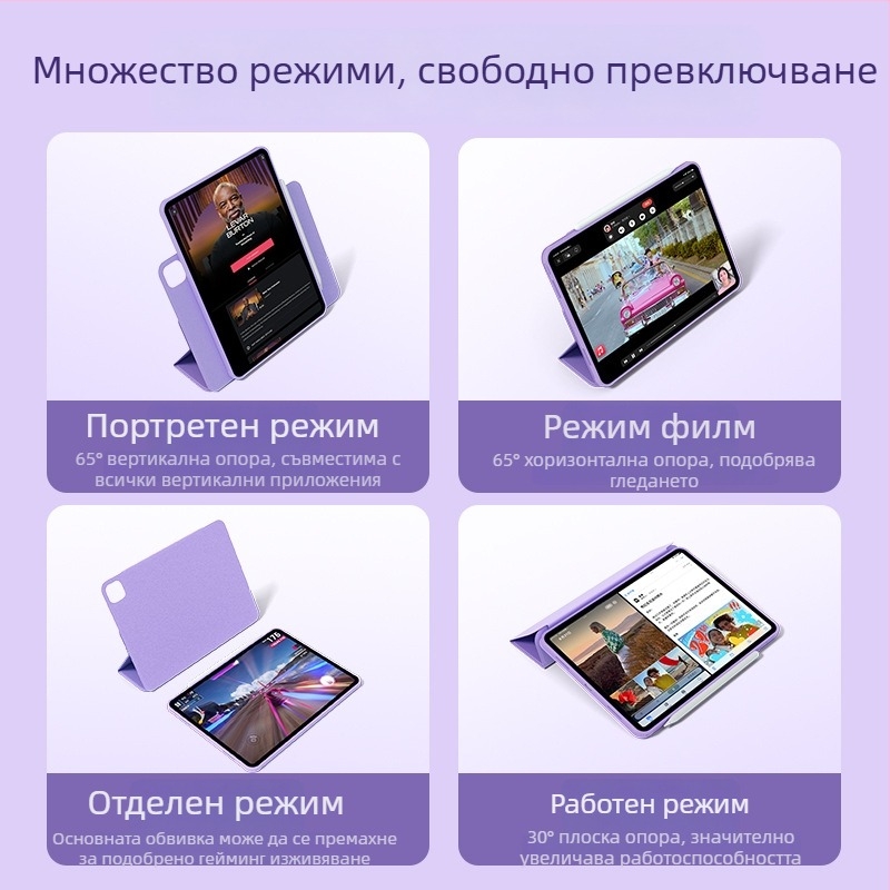 Калъф за iPad – TPU, флип‑капак, разделяем дизайн, магнитно закрепване, поддържа функция за сън/събуждане