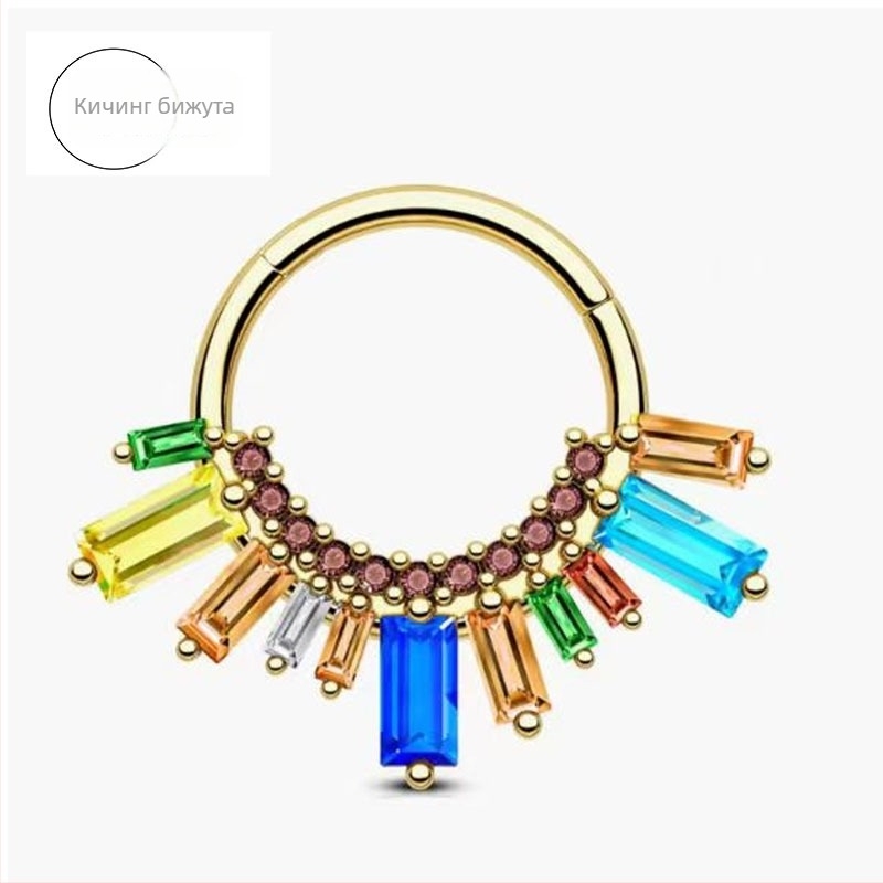 Пръстен за нос от неръждаема стомаана 316, цирконови кристали, U-образен, електроплатиран, унисекс, серия Undersea Story