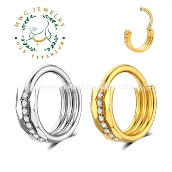 Обици от титиева сплав със геометрична форма, вградени цирконии, унисекс стил