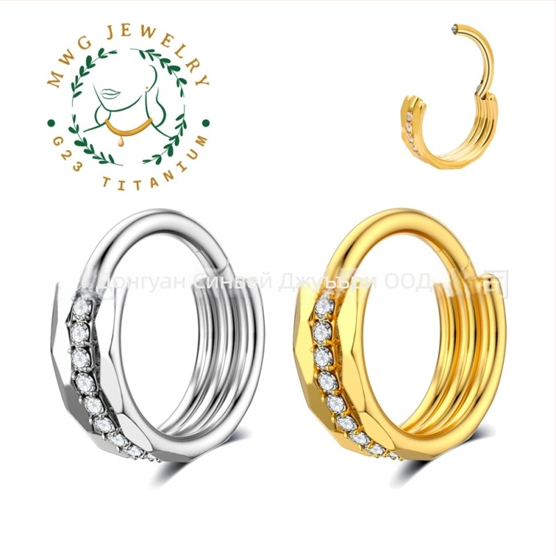Обици от титиева сплав със геометрична форма, вградени цирконии, унисекс стил