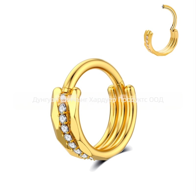 Обици от титиева сплав със геометрична форма, вградени цирконии, унисекс стил