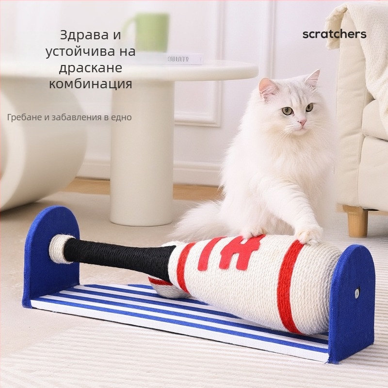 Стълб за драскане на котки в бейзболен стил с въртящ се дизайн, издръжлива сизалова дъска за драскане и дъска с плътност, японски стил