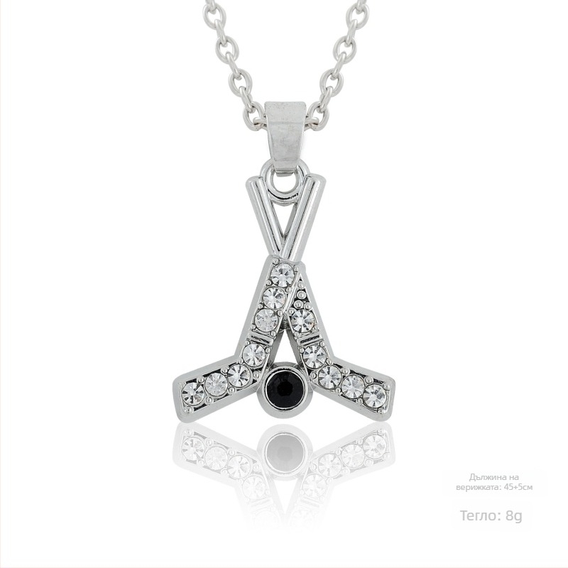 Колие с висулка от сплав, диамантено покритие, унисекс, кръстосан синджир, спортна серия, тегло 8 g